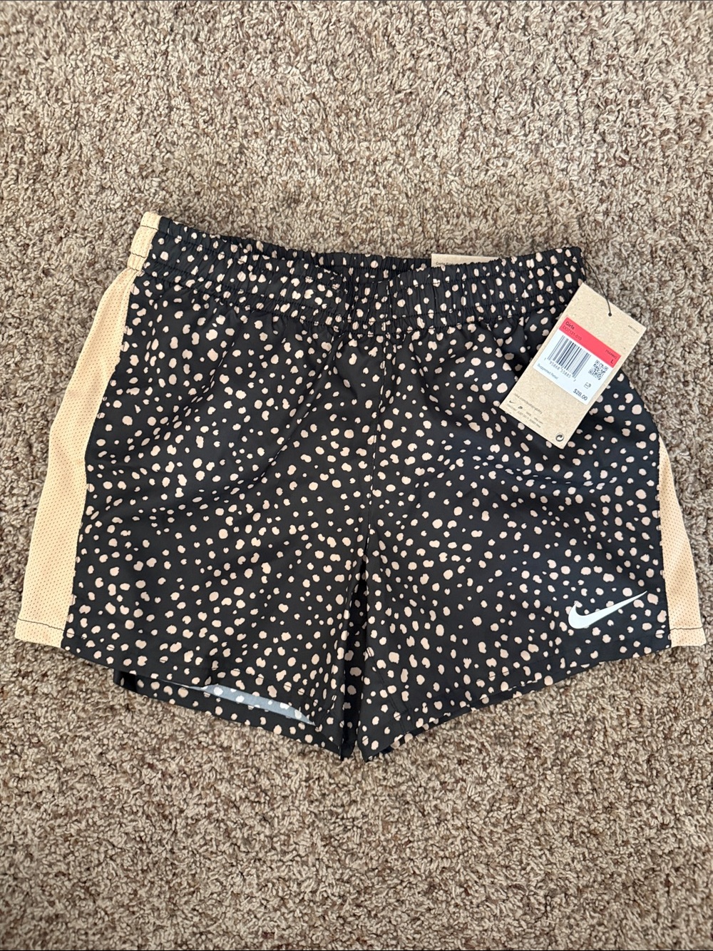 Nike Girls Black & Tan Dot Print Running Shorts